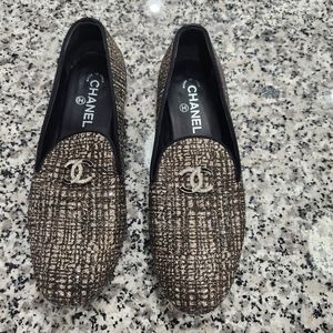 Chanel Metallic Tweed Loafers Sz 40